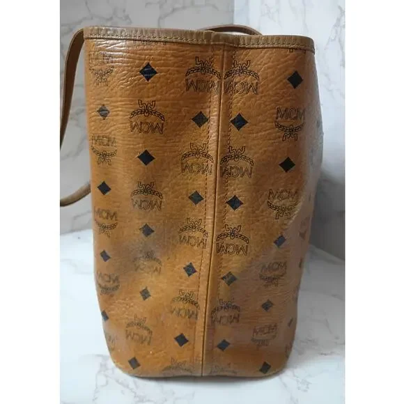 MCM Cognac Visetos Monogram Green Stripe Limited Edition Liz Shopper Tote - Picture 4 of 8